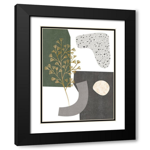 Gold Ginkgo II Black Modern Wood Framed Art Print with Double Matting by Wang, Melissa