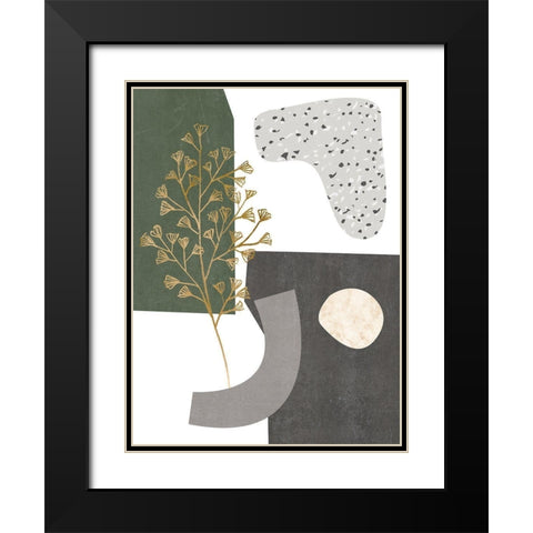 Gold Ginkgo II Black Modern Wood Framed Art Print with Double Matting by Wang, Melissa