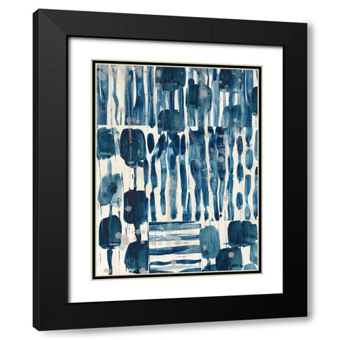 Indigo Patchwork I Black Modern Wood Framed Art Print with Double Matting by Vess, June Erica