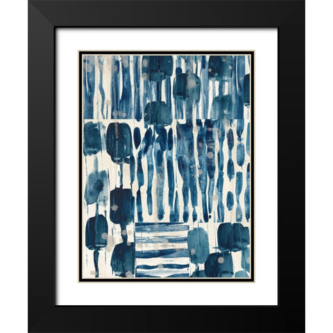 Indigo Patchwork I Black Modern Wood Framed Art Print with Double Matting by Vess, June Erica