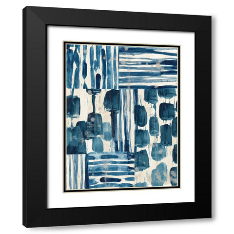 Indigo Patchwork II Black Modern Wood Framed Art Print with Double Matting by Vess, June Erica