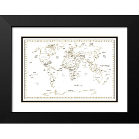 World Schematic Black Modern Wood Framed Art Print with Double Matting by Wang, Melissa