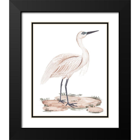 A White Heron II Black Modern Wood Framed Art Print with Double Matting by Wang, Melissa