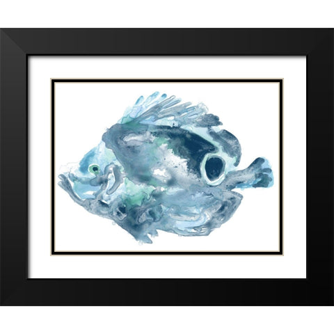 Blue Ocean Fish IV Black Modern Wood Framed Art Print with Double Matting by Vess, June Erica