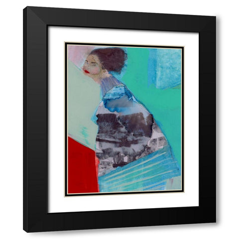 Walking Woman III Black Modern Wood Framed Art Print with Double Matting by Cartissi
