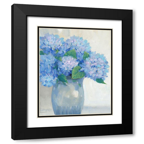 Blue Hydrangeas in Vase I Black Modern Wood Framed Art Print with Double Matting by OToole, Tim