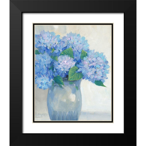 Blue Hydrangeas in Vase I Black Modern Wood Framed Art Print with Double Matting by OToole, Tim