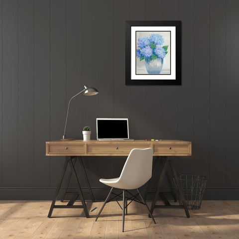 Blue Hydrangeas in Vase II Black Modern Wood Framed Art Print with Double Matting by OToole, Tim