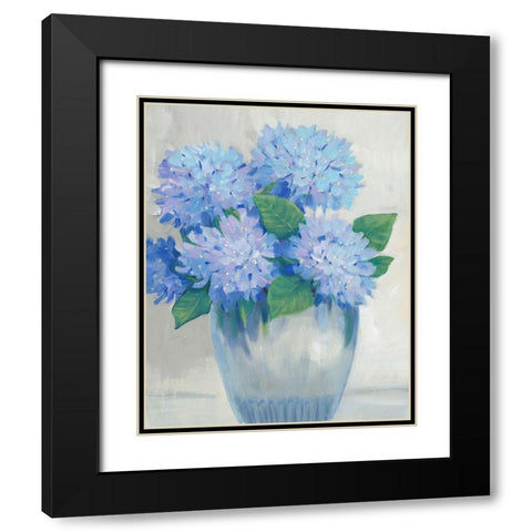 Blue Hydrangeas in Vase II Black Modern Wood Framed Art Print with Double Matting by OToole, Tim