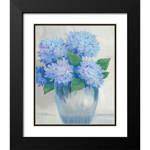 Blue Hydrangeas in Vase II Black Modern Wood Framed Art Print with Double Matting by OToole, Tim