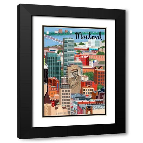 View from Above Montreal Black Modern Wood Framed Art Print with Double Matting by Daly, Carla
