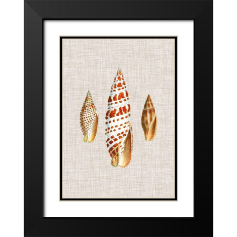 Antique Shells on Linen I Black Modern Wood Framed Art Print with Double Matting by Vision Studio