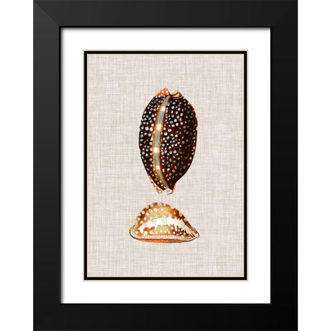 Antique Shells on Linen IV Black Modern Wood Framed Art Print with Double Matting by Vision Studio
