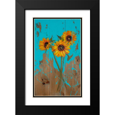 Sunflowers on Barnwood II Black Modern Wood Framed Art Print with Double Matting by Iafrate, Sandra