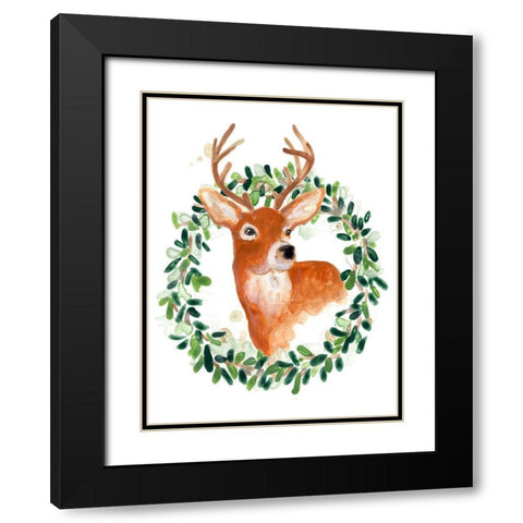 Woodland Holiday Deer Black Modern Wood Framed Art Print with Double Matting by Vess, June Erica