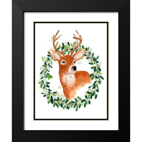 Woodland Holiday Deer Black Modern Wood Framed Art Print with Double Matting by Vess, June Erica