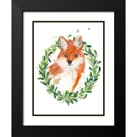 Woodland Holiday Fox Black Modern Wood Framed Art Print with Double Matting by Vess, June Erica
