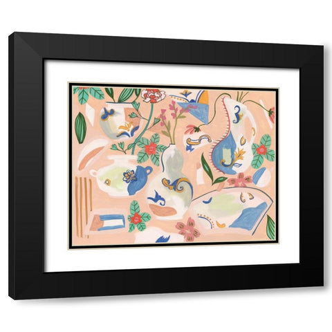 Chinoiserie Ming I Black Modern Wood Framed Art Print with Double Matting by Wang, Melissa