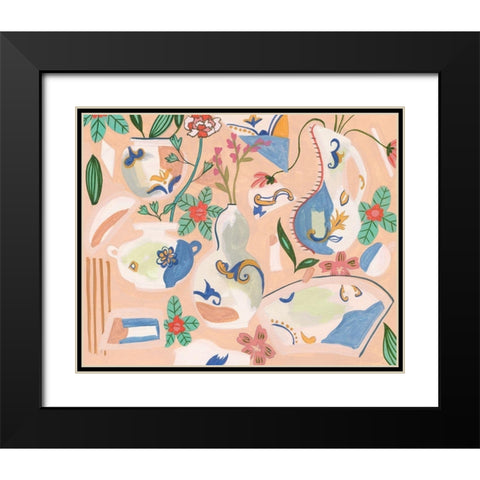 Chinoiserie Ming I Black Modern Wood Framed Art Print with Double Matting by Wang, Melissa