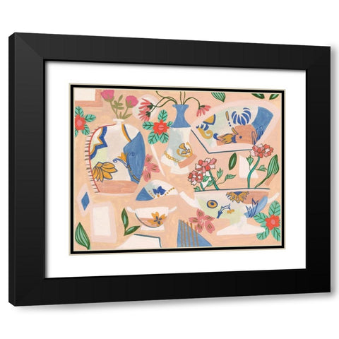 Chinoiserie Ming II Black Modern Wood Framed Art Print with Double Matting by Wang, Melissa