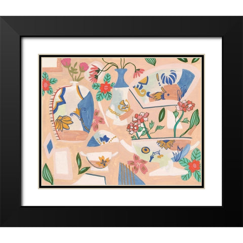 Chinoiserie Ming II Black Modern Wood Framed Art Print with Double Matting by Wang, Melissa