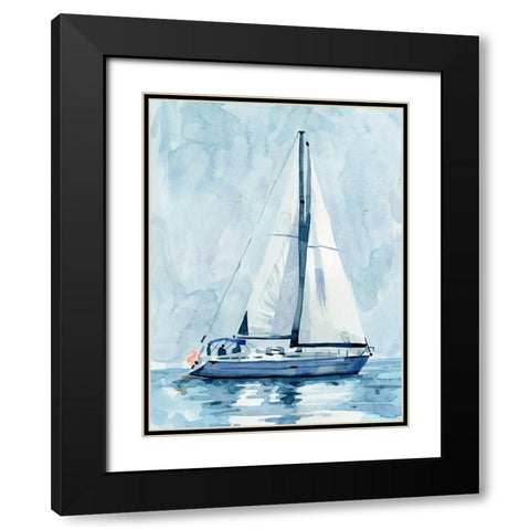 Lone Sailboat II Black Modern Wood Framed Art Print with Double Matting by Caroline, Emma