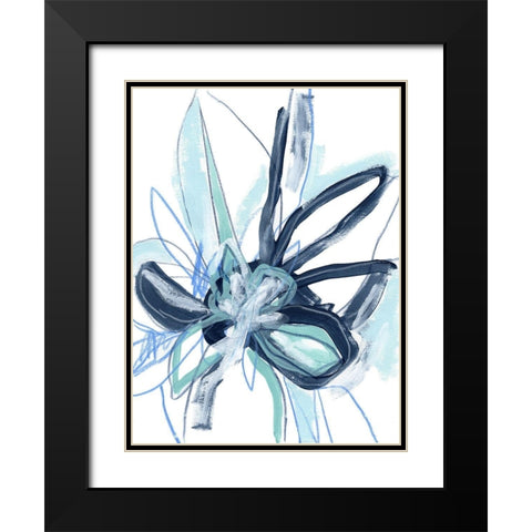 Blue Floral Burst I Black Modern Wood Framed Art Print with Double Matting by Vess, June Erica