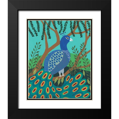 Dandy Peacock I Black Modern Wood Framed Art Print with Double Matting by Moore, Regina