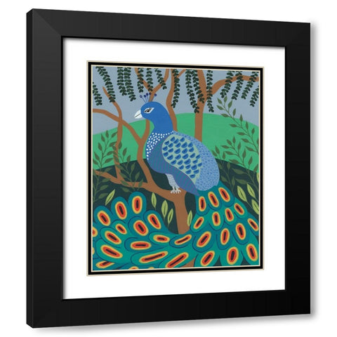 Dandy Peacock II Black Modern Wood Framed Art Print with Double Matting by Moore, Regina