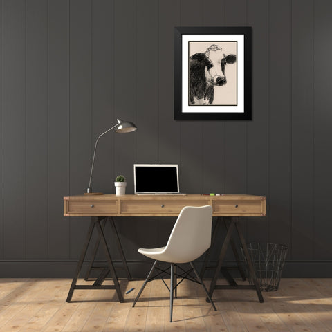 Cow Portrait Sketch I Black Modern Wood Framed Art Print with Double Matting by Barnes, Victoria