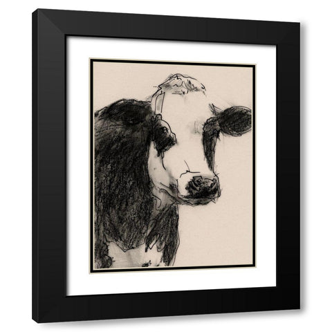 Cow Portrait Sketch I Black Modern Wood Framed Art Print with Double Matting by Barnes, Victoria