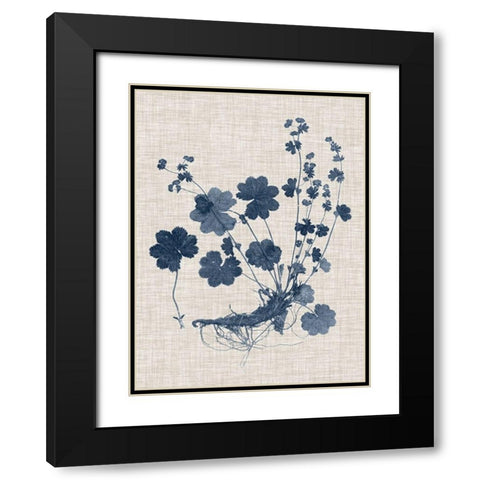 Navy and Linen Leaves I Black Modern Wood Framed Art Print with Double Matting by Vision Studio