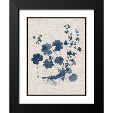 Navy and Linen Leaves I Black Modern Wood Framed Art Print with Double Matting by Vision Studio