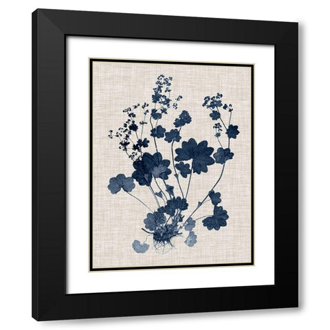 Navy and Linen Leaves II Black Modern Wood Framed Art Print with Double Matting by Vision Studio