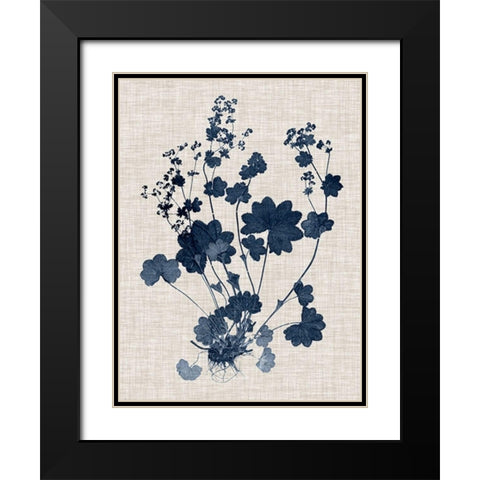 Navy and Linen Leaves II Black Modern Wood Framed Art Print with Double Matting by Vision Studio