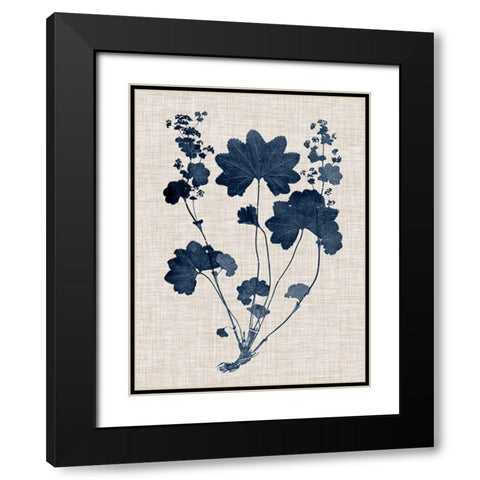 Navy and Linen Leaves III Black Modern Wood Framed Art Print with Double Matting by Vision Studio