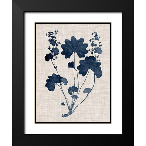 Navy and Linen Leaves III Black Modern Wood Framed Art Print with Double Matting by Vision Studio