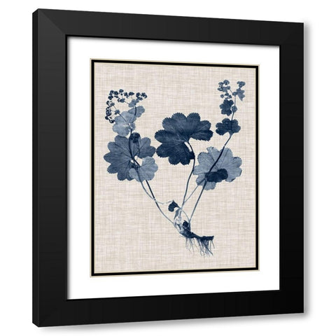 Navy and Linen Leaves IV Black Modern Wood Framed Art Print with Double Matting by Vision Studio