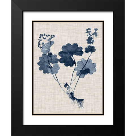 Navy and Linen Leaves IV Black Modern Wood Framed Art Print with Double Matting by Vision Studio