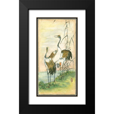 Custom Oriental Cranes I Black Modern Wood Framed Art Print with Double Matting by Vision Studio