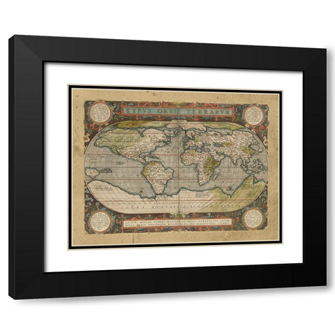 Embellished Antique World Map Black Modern Wood Framed Art Print with Double Matting by Vision Studio