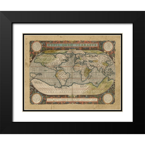 Embellished Antique World Map Black Modern Wood Framed Art Print with Double Matting by Vision Studio