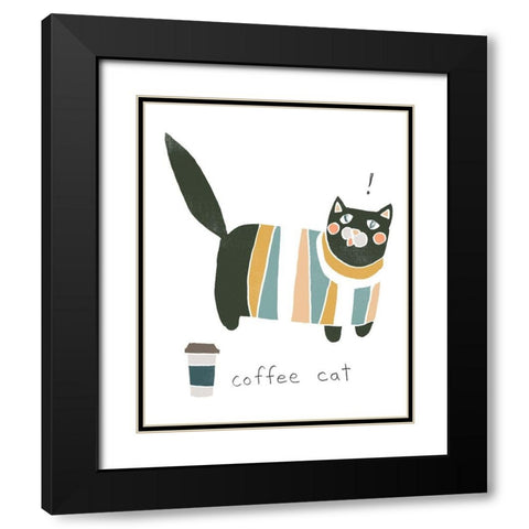 Coffee Cats III Black Modern Wood Framed Art Print with Double Matting by Vess, June Erica