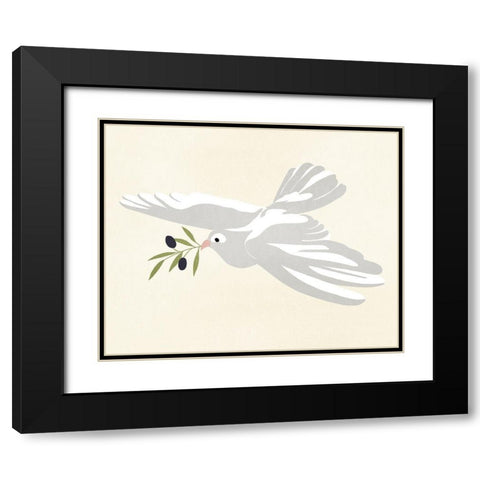 Olive Branch Dove I Black Modern Wood Framed Art Print with Double Matting by Warren, Annie