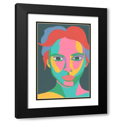 Colorblock Face I Black Modern Wood Framed Art Print with Double Matting by Moore, Regina