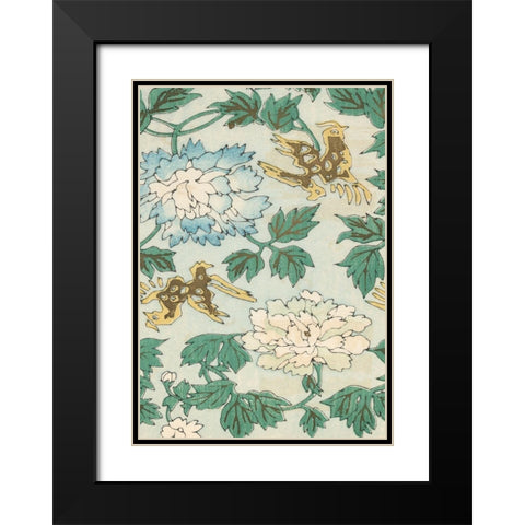 Japanese Floral Design II Black Modern Wood Framed Art Print with Double Matting by Furuya, Korin
