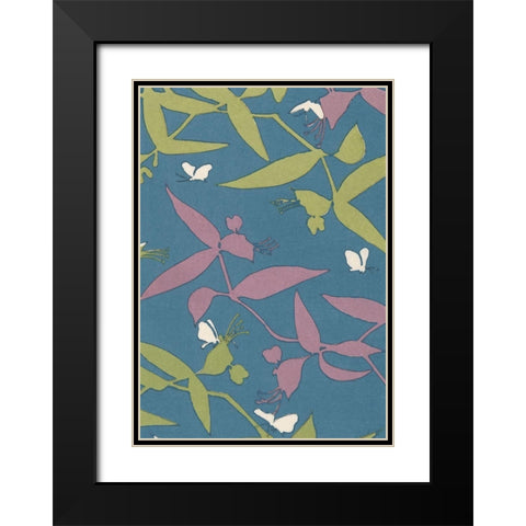 Japanese Floral Design III Black Modern Wood Framed Art Print with Double Matting by Furuya, Korin
