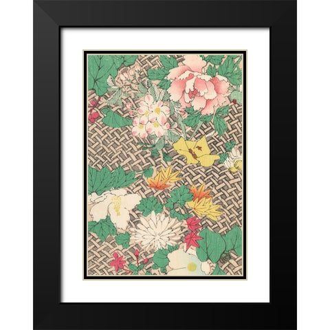 Japanese Floral Design IV Black Modern Wood Framed Art Print with Double Matting by Furuya, Korin