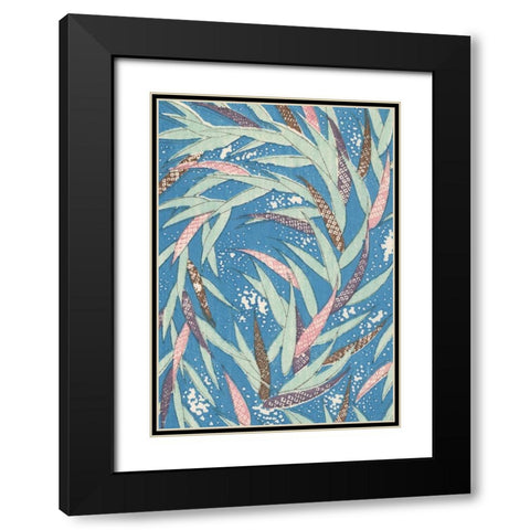 Japanese Floral Design V Black Modern Wood Framed Art Print with Double Matting by Furuya, Korin