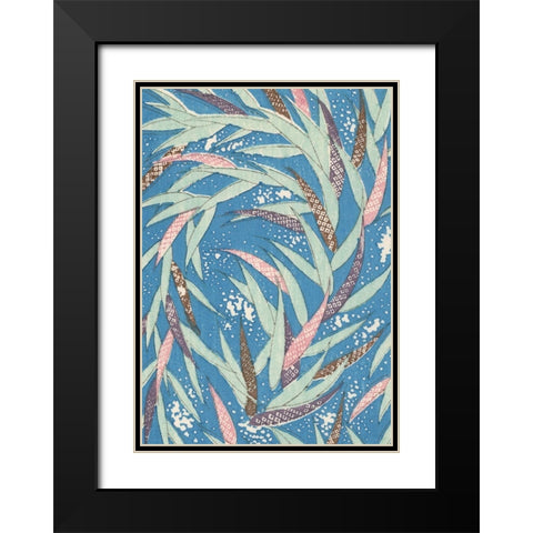 Japanese Floral Design V Black Modern Wood Framed Art Print with Double Matting by Furuya, Korin
